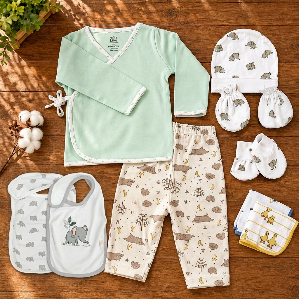 Tiny Lane All In One Baby Minty Gift Set Pack Of 9  Multicolor