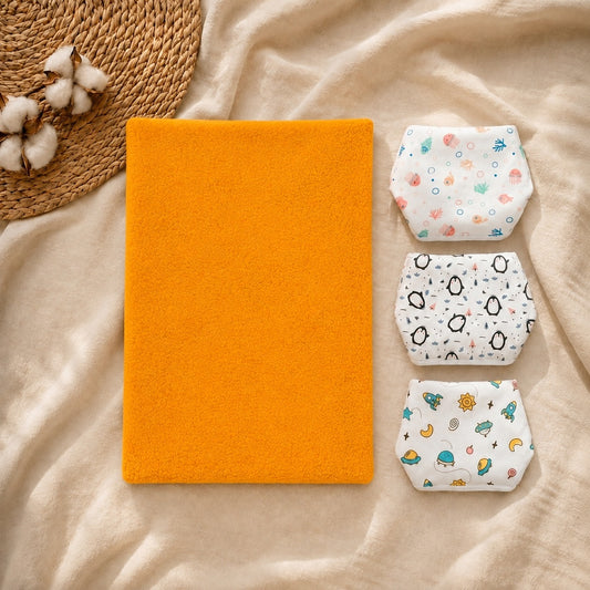 Dry Mat and Nappies Combo Pack of 4 - Orange
