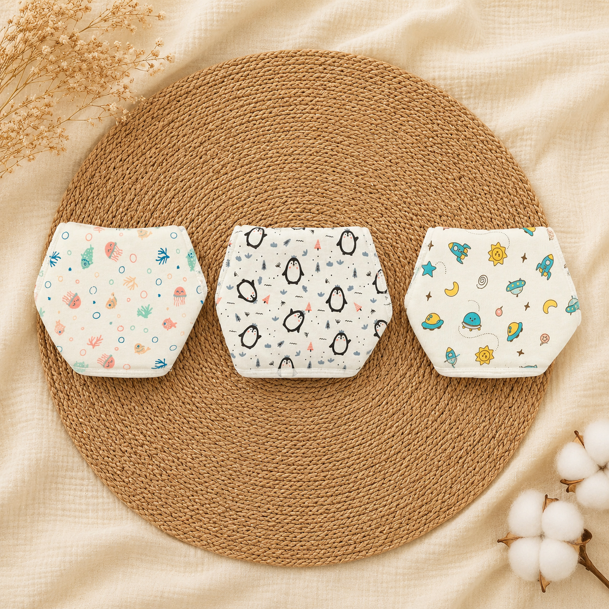Dry Mat and Nappies Combo Pack of 5 - Purple & Orange