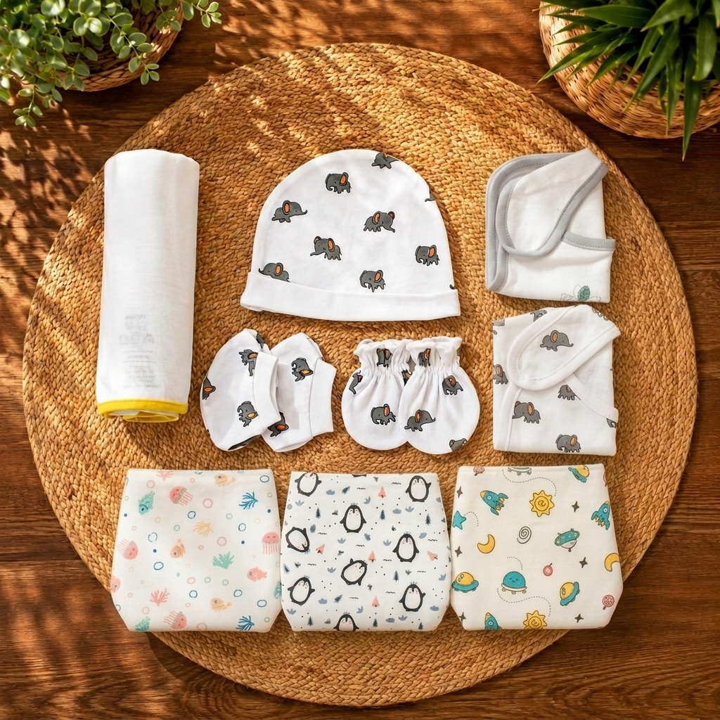 Tiny Lane Baby clothing Essentials Gift Pack of 9