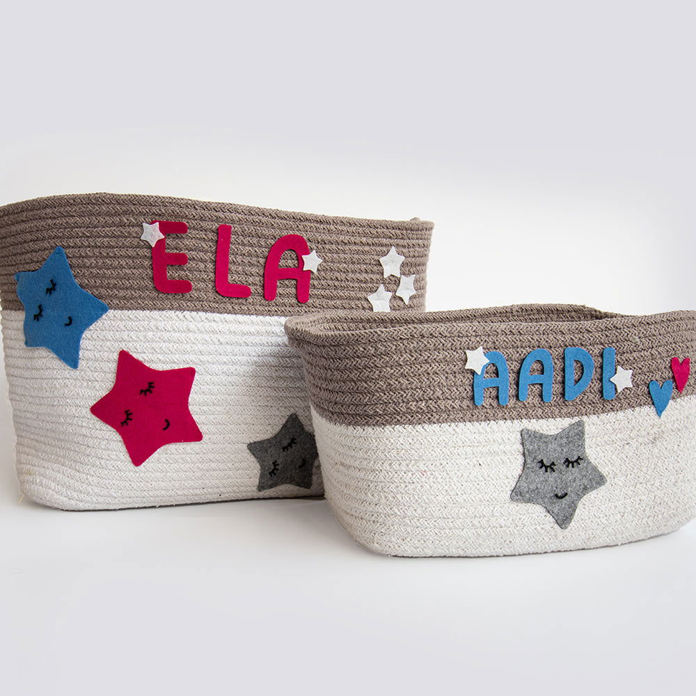 Twinkly Stars - Cotton Rope Baskets (Set Of 2) - Tinycubs - 