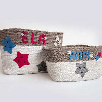 Twinkly Stars - Cotton Rope Baskets (Set Of 2) - Tinycubs - 