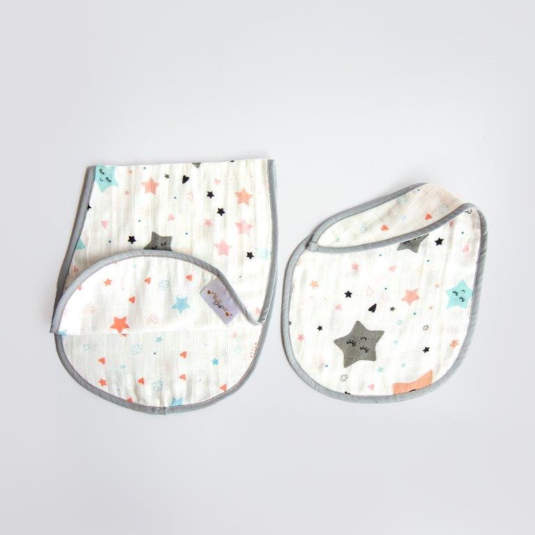 Twinkly Stars - Reversible Bib & Burpy Cloth Set - Tinycubs - 