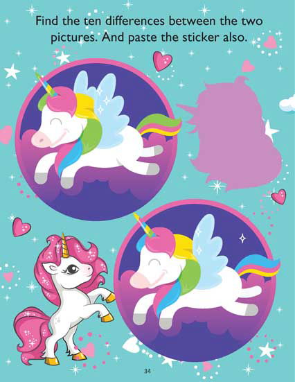 Unicorn Sticker and Activity Book for Children Age 3 - 8 Years - With Bright Stickers to Decorate - Tinycubs - 