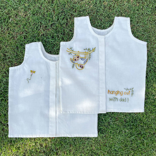 Bhaakur Cotton Jhablas/Vests| Set of 2| Sloth - Tinycubs - 