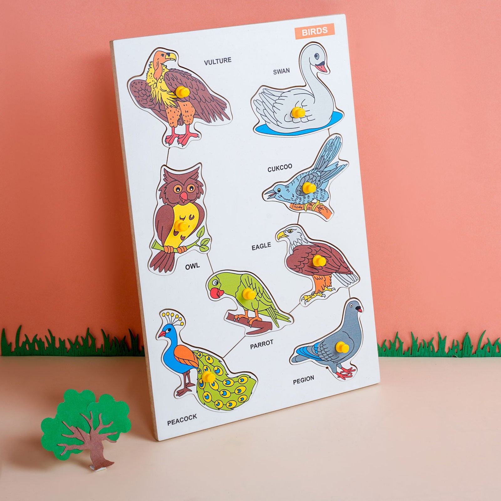 Wooden Educational Board - Wild Animals-Puzzle, Birds-Puzzle (Combo of 2) - Tinycubs - 