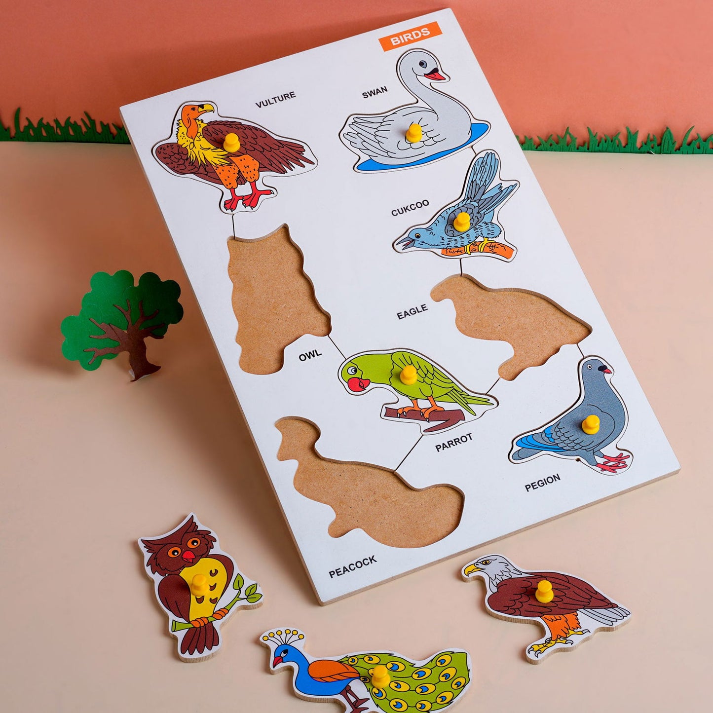 Wooden Educational Board - Wild Animals-Puzzle, Birds-Puzzle (Combo of 2) - Tinycubs - 