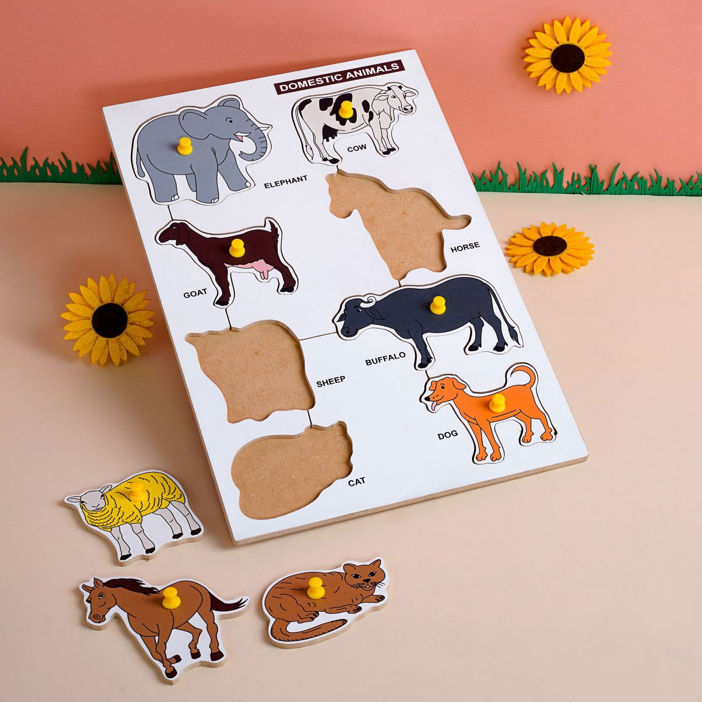 Wooden Picture Educational Board - Domestic Animal Puzzle - Tinycubs - 