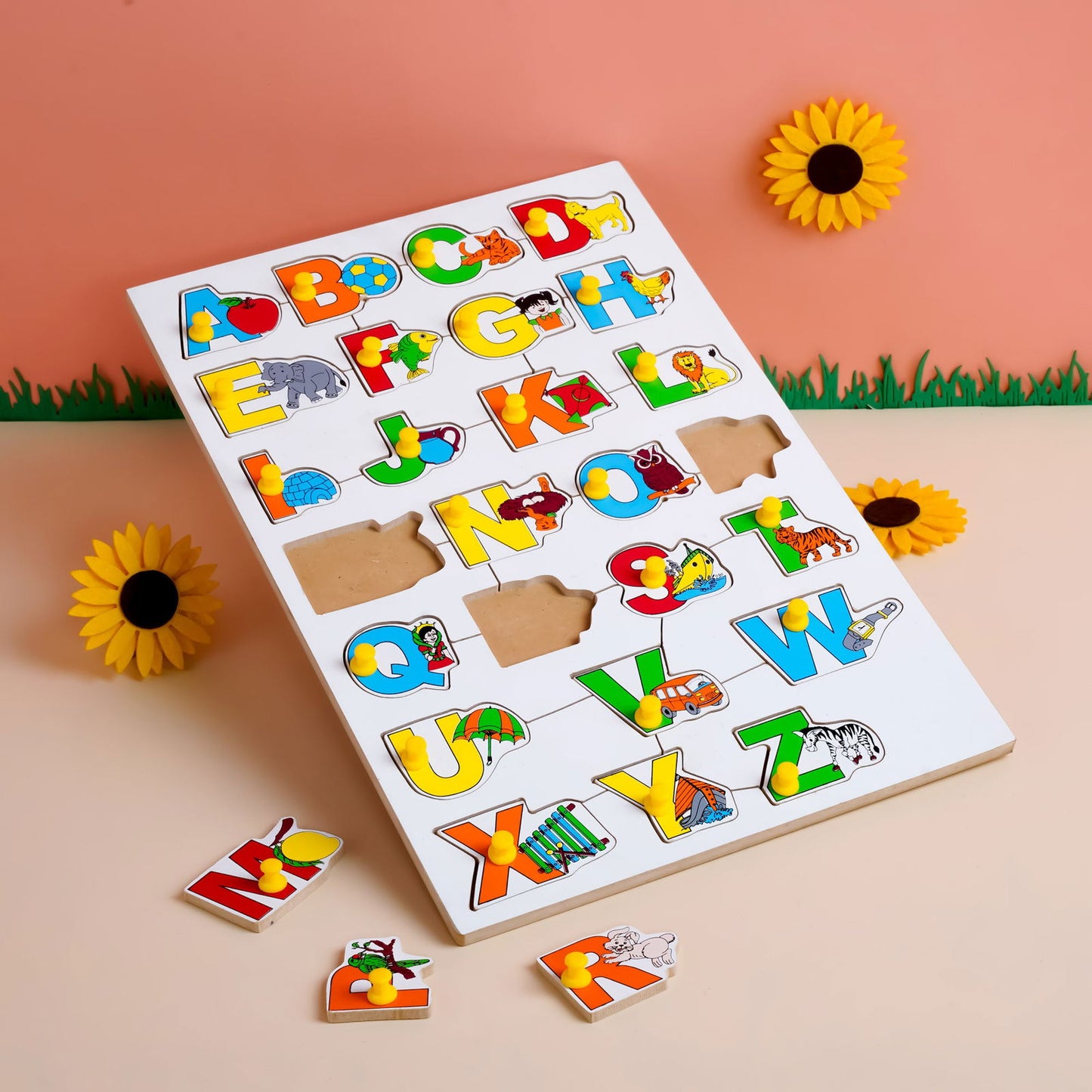 Wooden Picture Educational Board - Hindi Vowels Puzzle & Alphabet-Puzzle  (Combo of 2) - Tinycubs - 