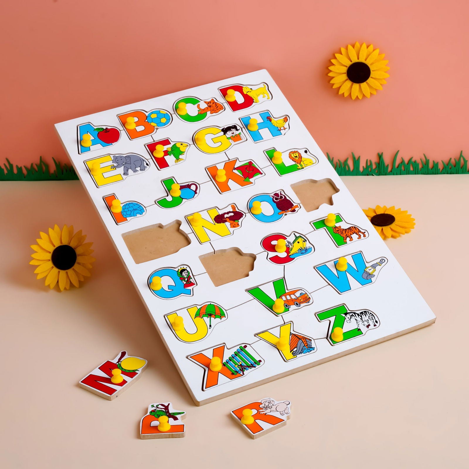 Wooden Picture Educational Board - Hindi Vowels Puzzle & Alphabet-Puzzle  (Combo of 2) - Tinycubs - 