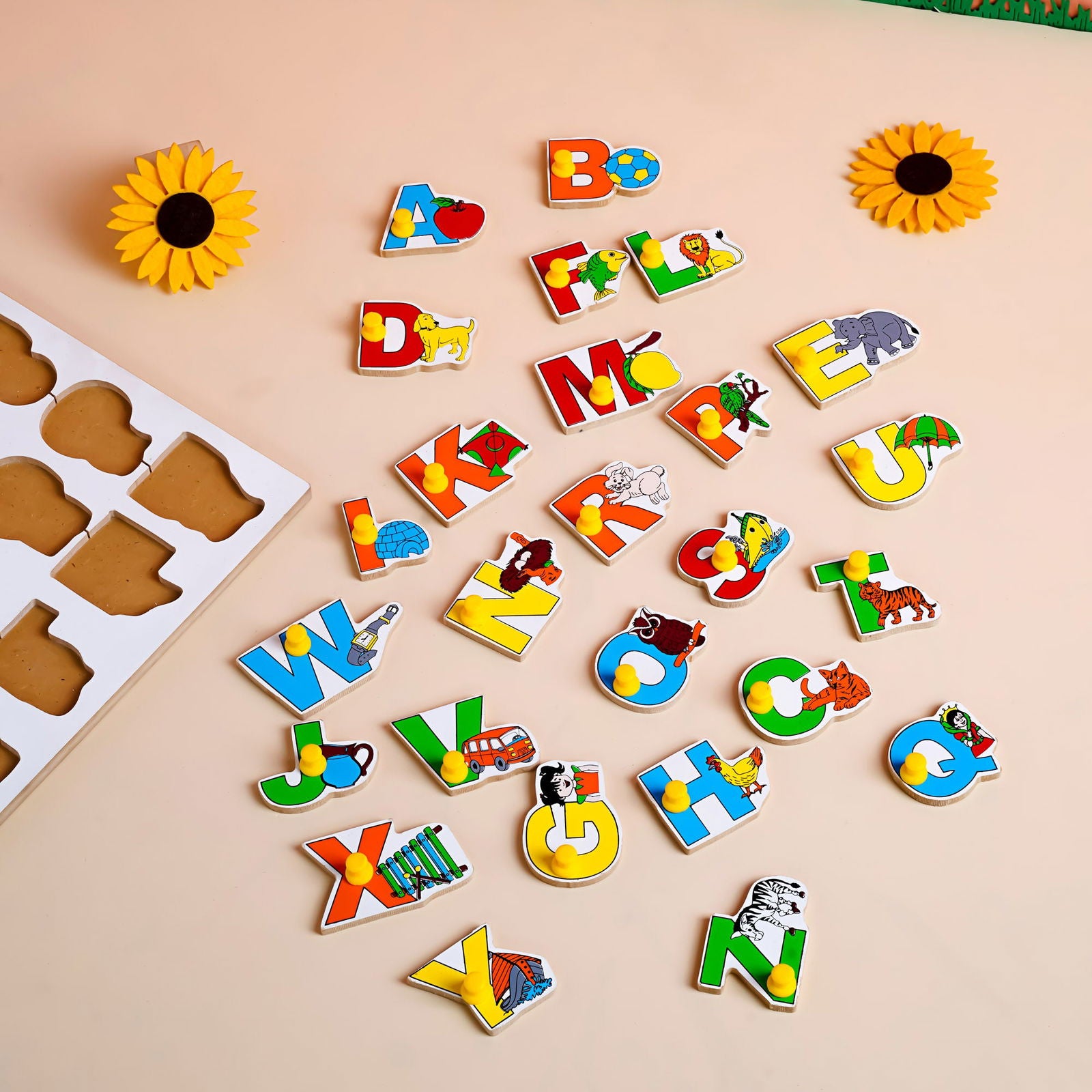 Wooden Picture Educational Board - Hindi Vowels Puzzle & Alphabet-Puzzle  (Combo of 2) - Tinycubs - 