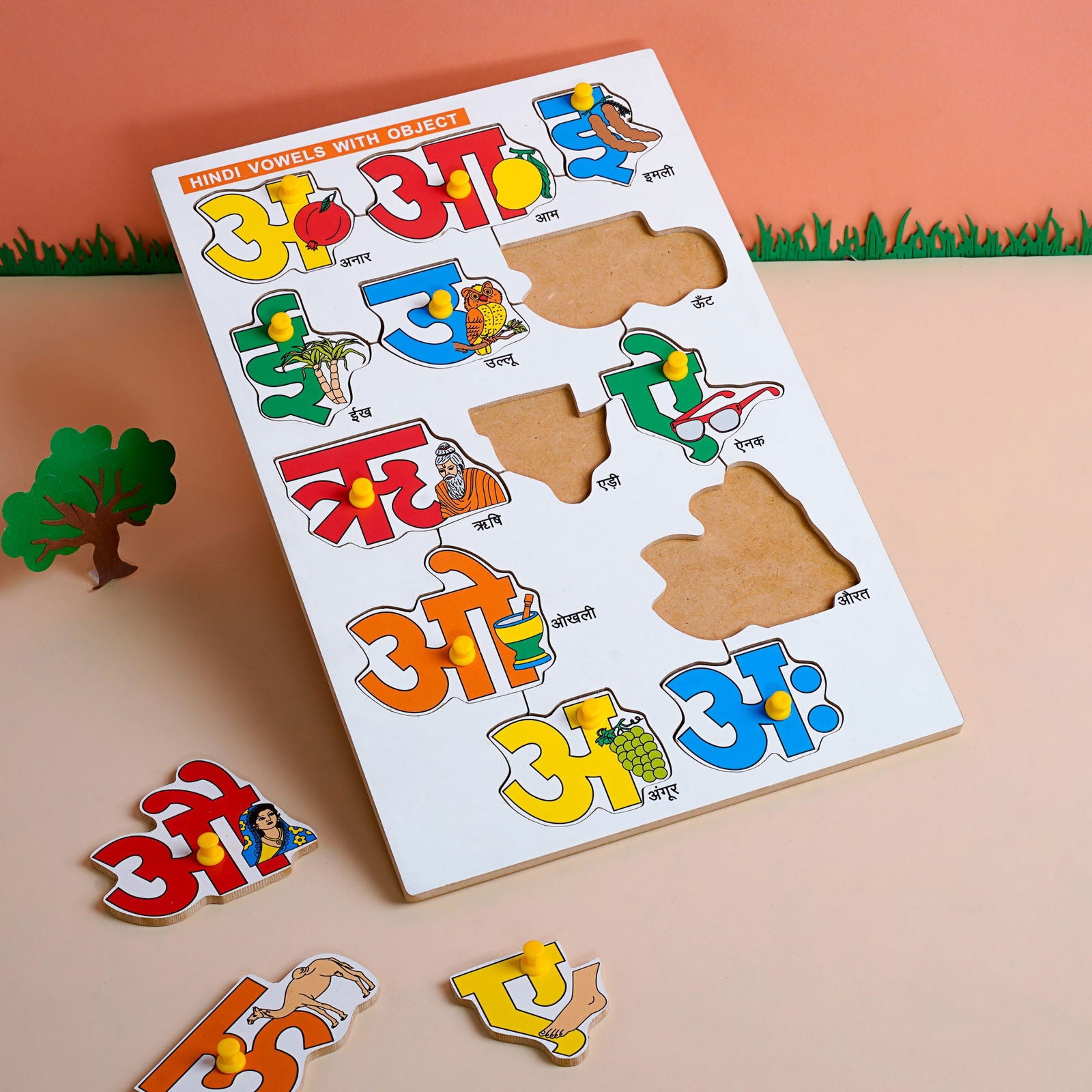 Wooden Picture Educational Board - Hindi Vowels Puzzle & Alphabet-Puzzle  (Combo of 2) - Tinycubs - 