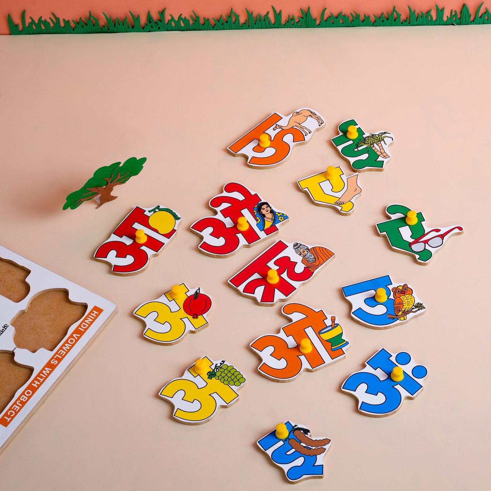 Wooden Picture Educational Board - Hindi Vowels Puzzle & Alphabet-Puzzle  (Combo of 2) - Tinycubs - 