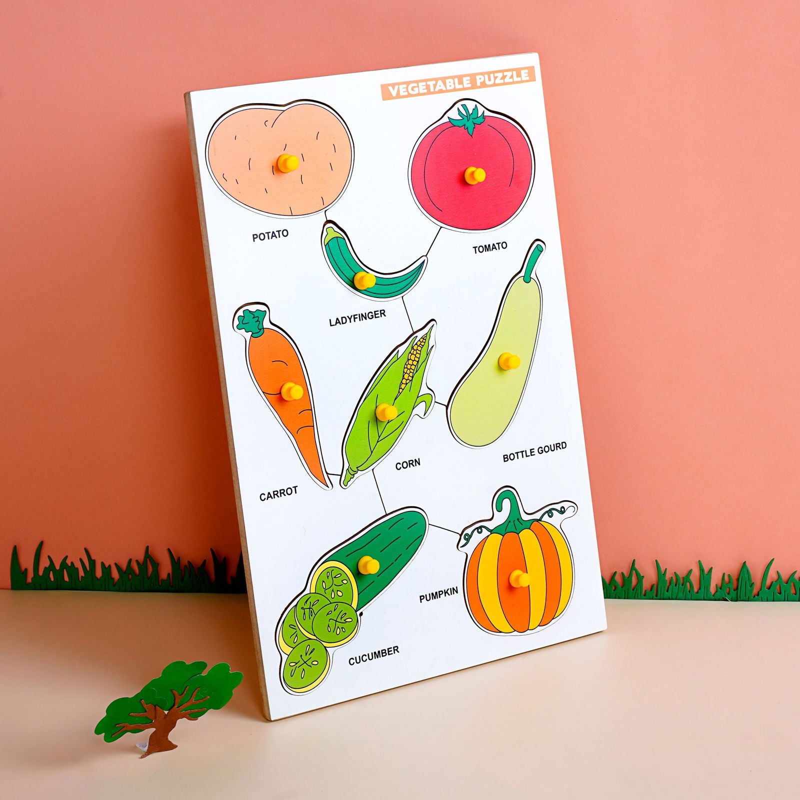 Wooden Picture Educational Board - Vegetable Puzzle + Fruits Puzzle for Kids Combo of 2 - Tinycubs - 