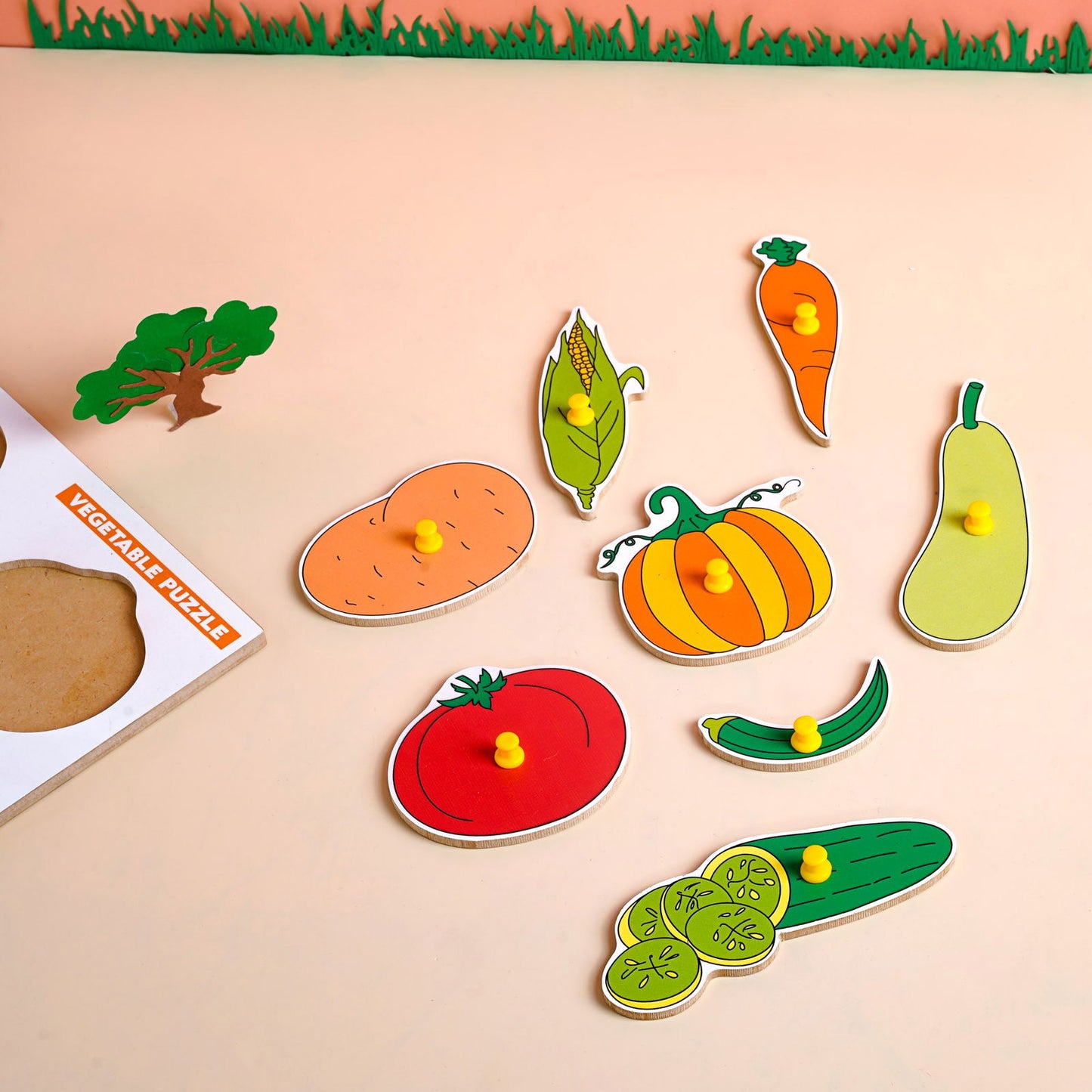 Wooden Picture Educational Board - Vegetable Puzzle + Fruits Puzzle for Kids Combo of 2 - Tinycubs - 