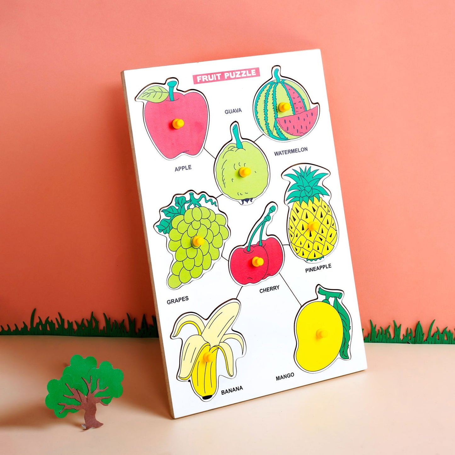 Wooden Picture Educational Board - Vegetable Puzzle + Fruits Puzzle for Kids Combo of 2 - Tinycubs - 