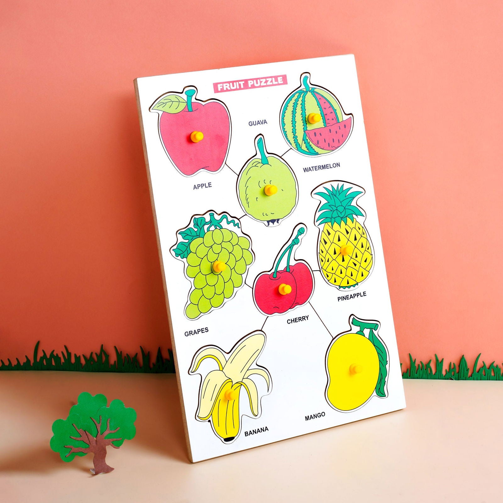 Wooden Picture Educational Board - Vegetable Puzzle + Fruits Puzzle for Kids Combo of 2 - Tinycubs - 