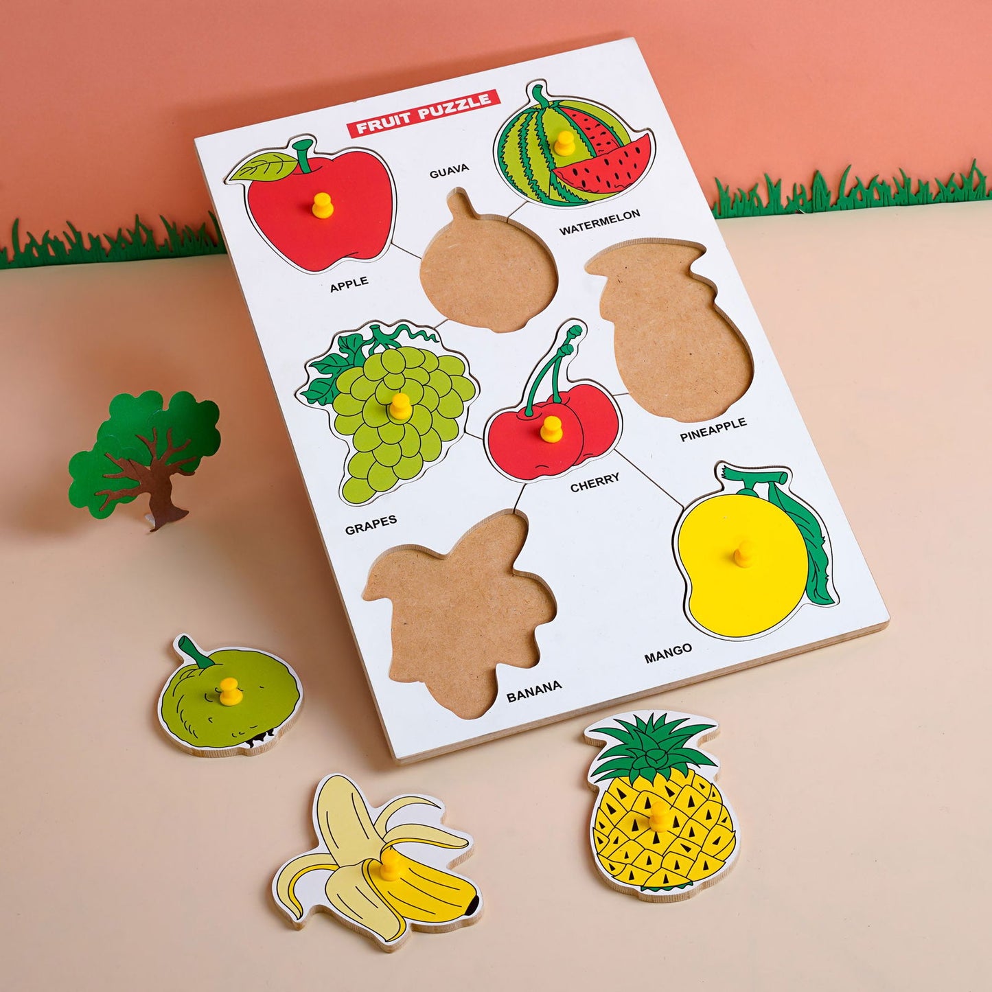 Wooden Picture Educational Board - Vegetable Puzzle + Fruits Puzzle for Kids Combo of 2 - Tinycubs - 