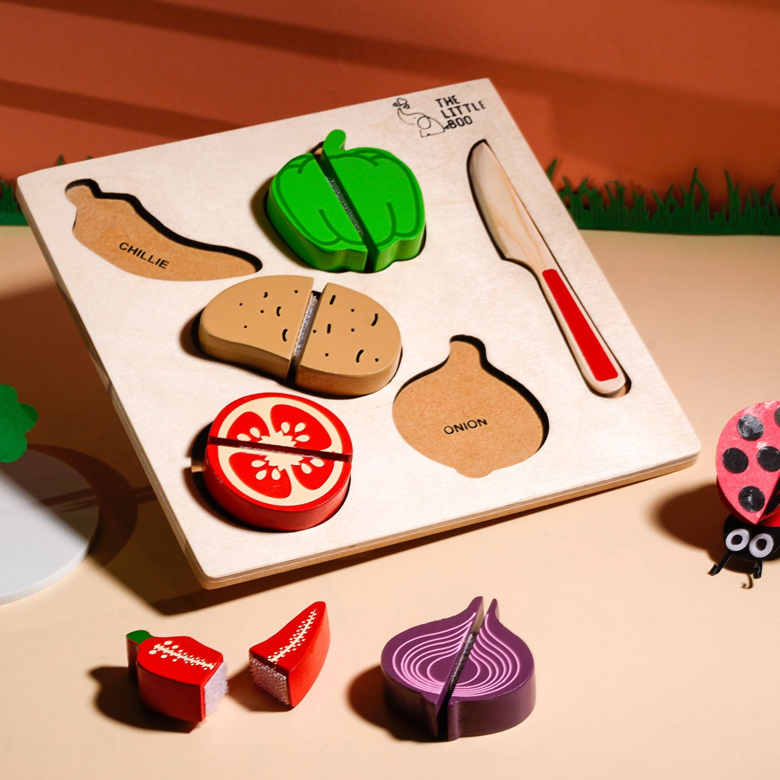 Wooden Raised Cut Vegetable Tray - Tinycubs - 