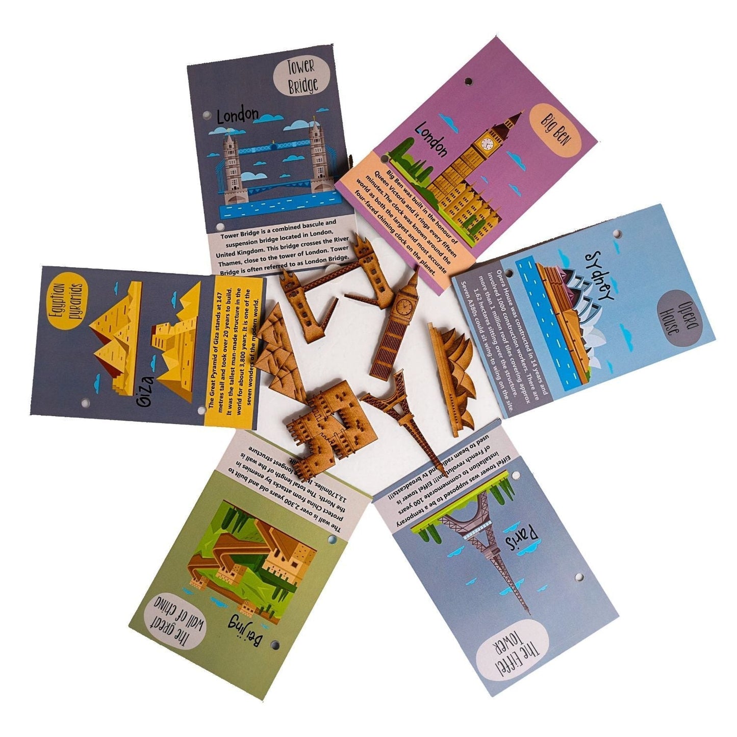 World Monuments flashcards with Activity with Wooden Monuments. - Tinycubs - 