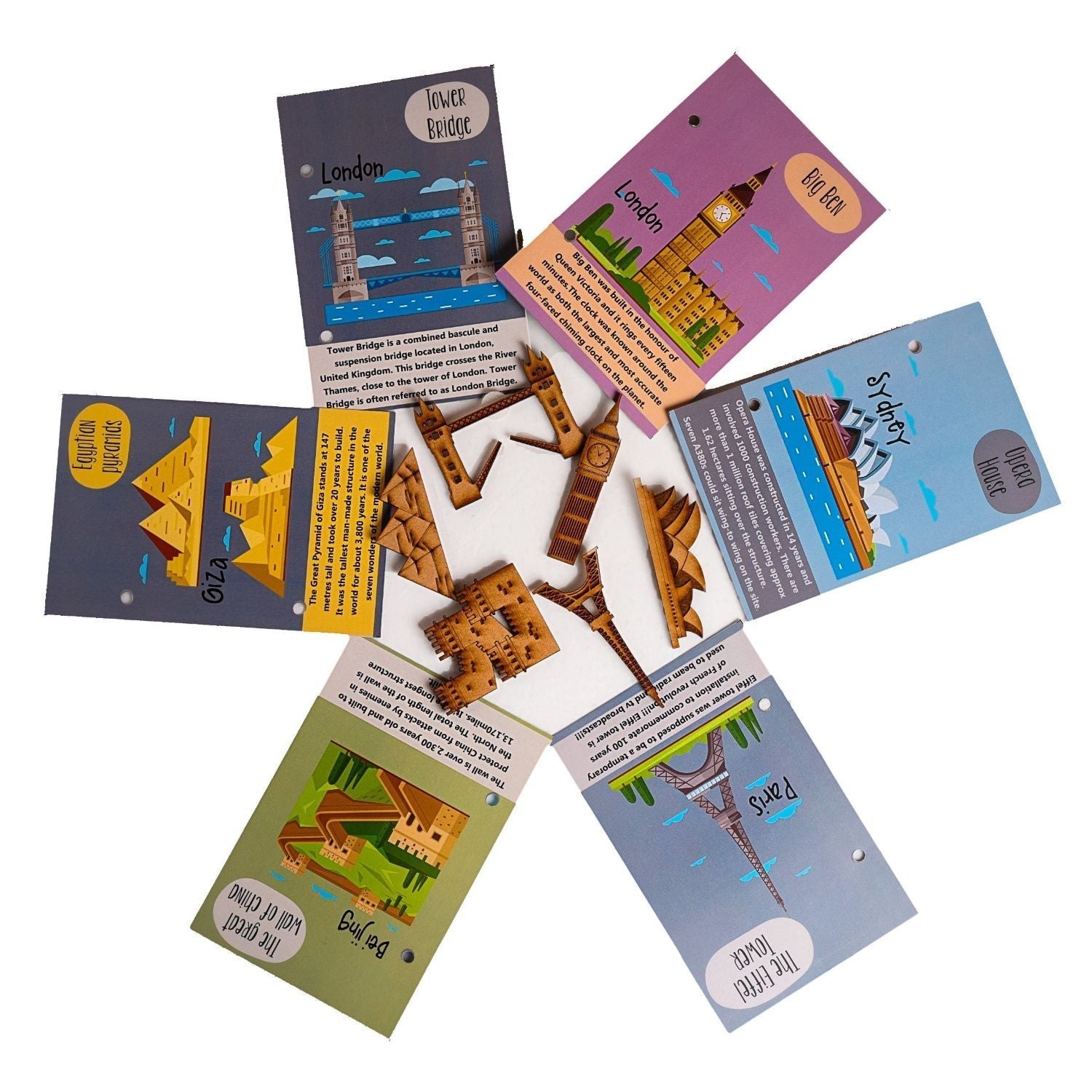 World Monuments flashcards with Activity with Wooden Monuments. - Tinycubs - 