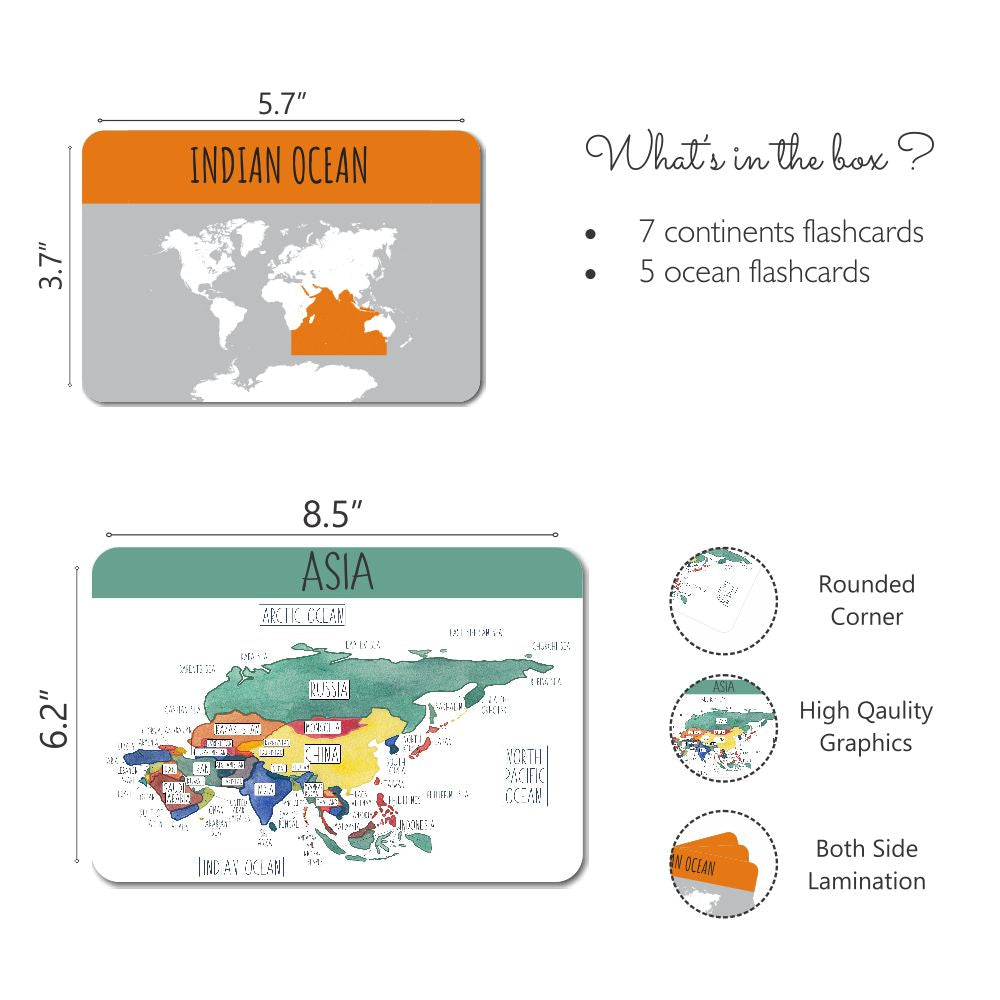 World continents and oceans Flahscards - Tinycubs - 
