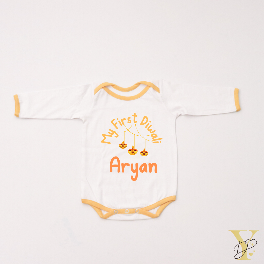 Personalised Bodysuit (full sleeves) - My First Diwali (yellow love)